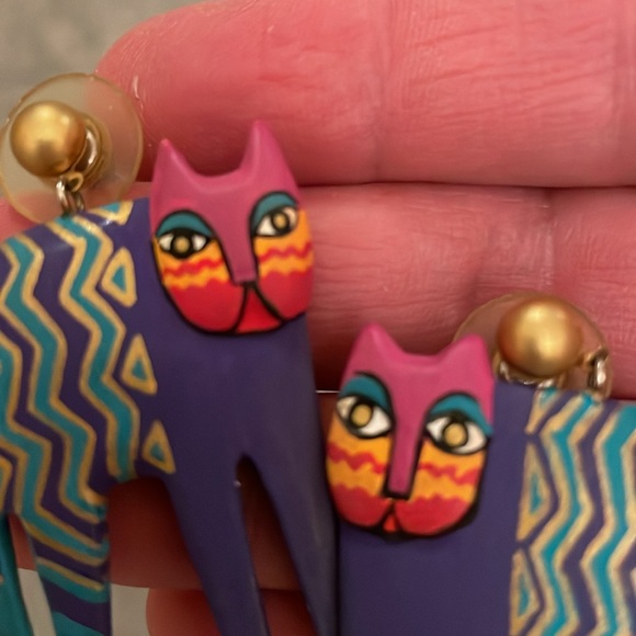 Laurel Burch vintage hand painted RARE Colorful Cat Earrings - Picture 10 of 14